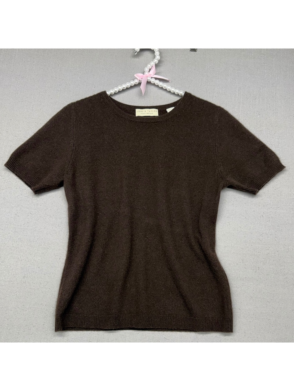 Vintage Lord & Taylor Cashmere Sweater T Shirt S 90s, 2 Ply Brown Made Hong Kong